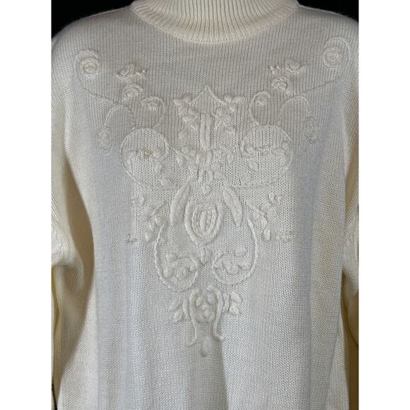 CHINAWEAR USA VTG Sweater M Cream Cottagecore Quite Luxury Embroidered Mock Neck - Picture 2 of 15
